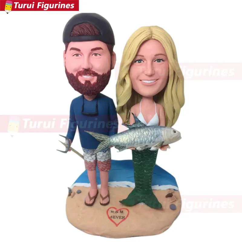 Mermaid Bride Fishman Groom Personalized Wedding Cake Topper Custom Bobble Head Clay Figurine Bride and Groom Beach wedding
Mermaid Bride Fishman Groom Personalized Wedding Cake Topper Custom Bobble Head Clay Figurine Bride and Groom Beach wedding
