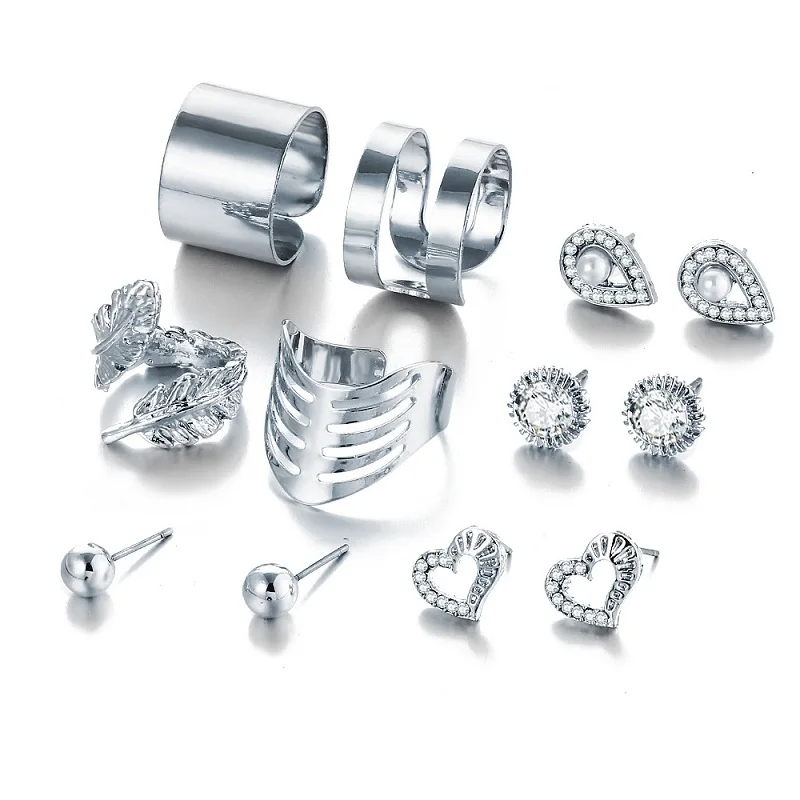 New 8 Pcs/ Set Gold Crystal Heart Earrings for Women Feather Water Drop Leaf Rings Engagement Jewelry Sets Gift
New 8 Pcs/ Set Gold Crystal Heart Earrings for Women Feather Water Drop Leaf Rings Engagement Jewelry Sets Gift