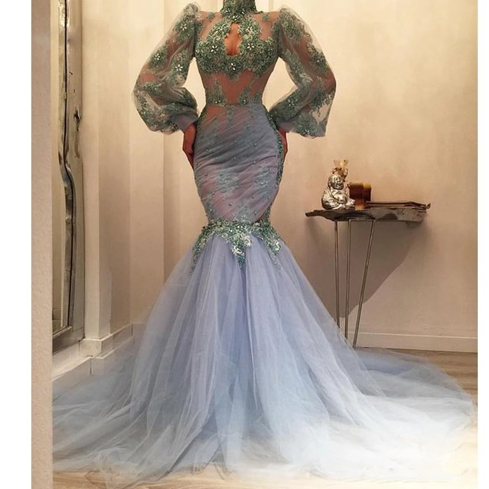 2019 Chic Mermaid Prom Dresses High Neck Sheer Puffy Long Sleeves Evening Party Gowns Abendkleider Formal Wear Robe de soiree
2019 Chic Mermaid Prom Dresses High Neck Sheer Puffy Long Sleeves Evening Party Gowns Abendkleider Formal Wear Robe de soiree