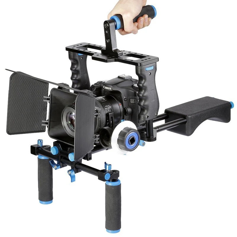 DSLR Video Stabilizer Shoulder Mount Rig+Matte Box+Follow Focus+Cage for Canon 5D Mark III 5D2 60D 70D 7D 6D DSLR Cameras
DSLR Video Stabilizer Shoulder Mount Rig+Matte Box+Follow Focus+Cage for Canon 5D Mark III 5D2 60D 70D 7D 6D DSLR Cameras