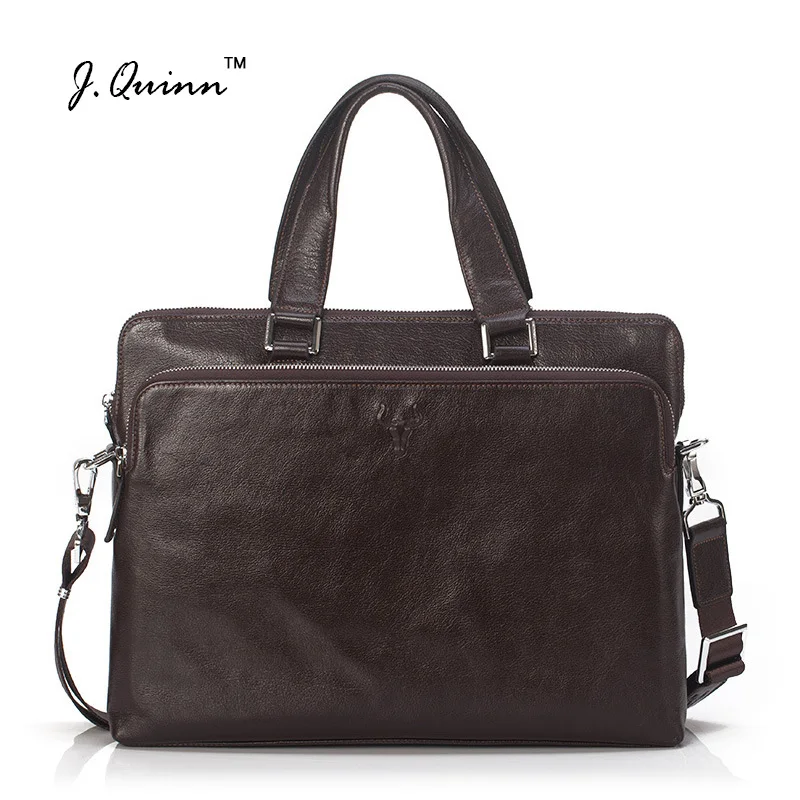 

J.Quinn Top Cow Leather Men Briefcase Bag Handbag Laptop Briefcases Male Business Genuine Bags Case Zipper Office Fashion Design