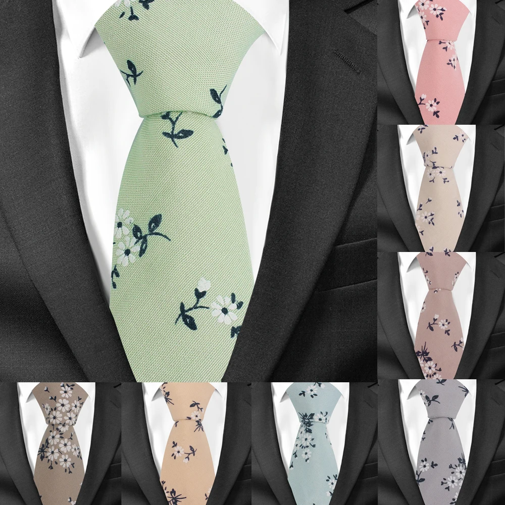 

New Floral Neck Ties For Men Cotton Print Men Necktie Suits Mens Tie For Business Cravats 7cm Width Groom Neckties