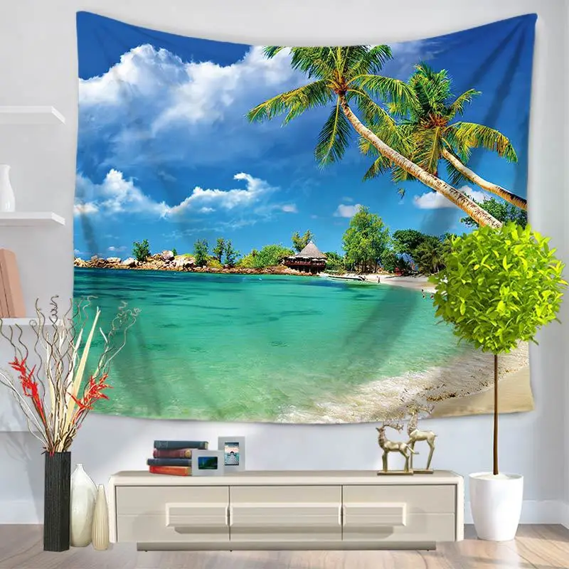 

Home Decorative Wall Hanging Carpet Tapestry 130x150cm Rectangle Bedspread Summer Seaside Beach Pattern GT1031