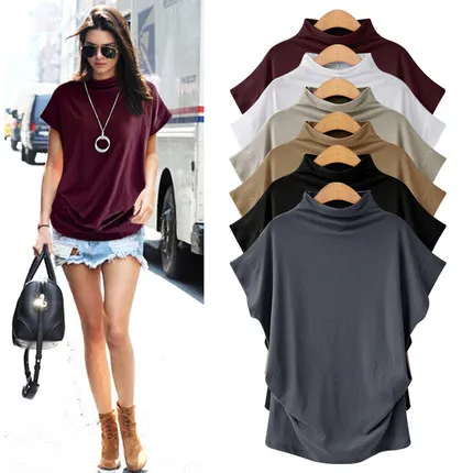 Casual Summer Plus Size T Shirt Short Batwing Sleeve Loose Tops Black Gray Turtleneck Tee Shirt 2019 T-Shirts Femme Tees Tops
Casual Summer Plus Size T Shirt Short Batwing Sleeve Loose Tops Black Gray Turtleneck Tee Shirt 2019 T-Shirts Femme Tees Tops