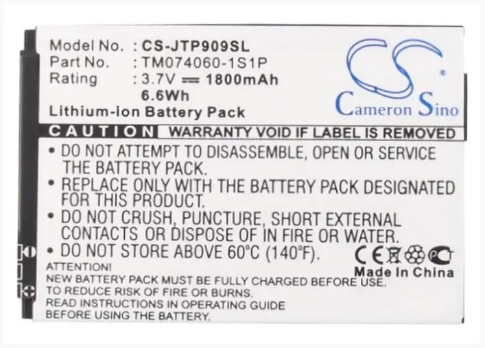 Cameron Sino 1800mAh battery for JCB Pro-Smart Toughphone TP909 TM074060-1S1P Mobile, SmartPhone Battery
Cameron Sino 1800mAh battery for JCB Pro-Smart Toughphone TP909 TM074060-1S1P Mobile, SmartPhone Battery