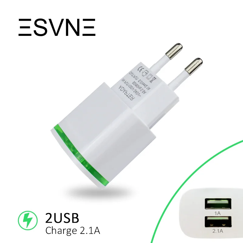 ESVNE с 2 портами (стандарт Зарядное устройство 5 V 2.1A ЕС переходник стены для