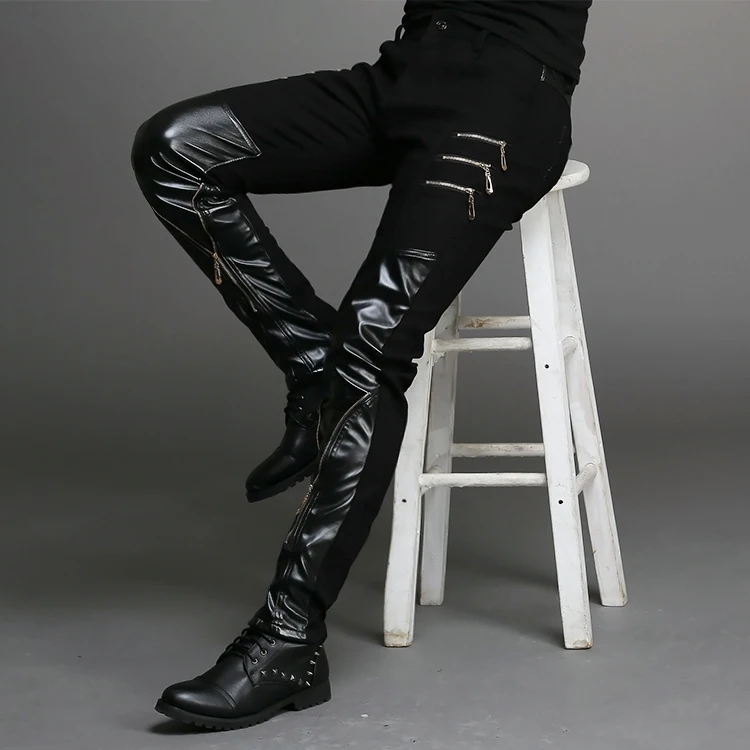 Nice New Fashion tight-fitting Slim Black Leather Men Pants Black Zipper hip-hop Skinny Male Trousers Nightclub Bar Costumes
Nice New Fashion tight-fitting Slim Black Leather Men Pants Black Zipper hip-hop Skinny Male Trousers Nightclub Bar Costumes