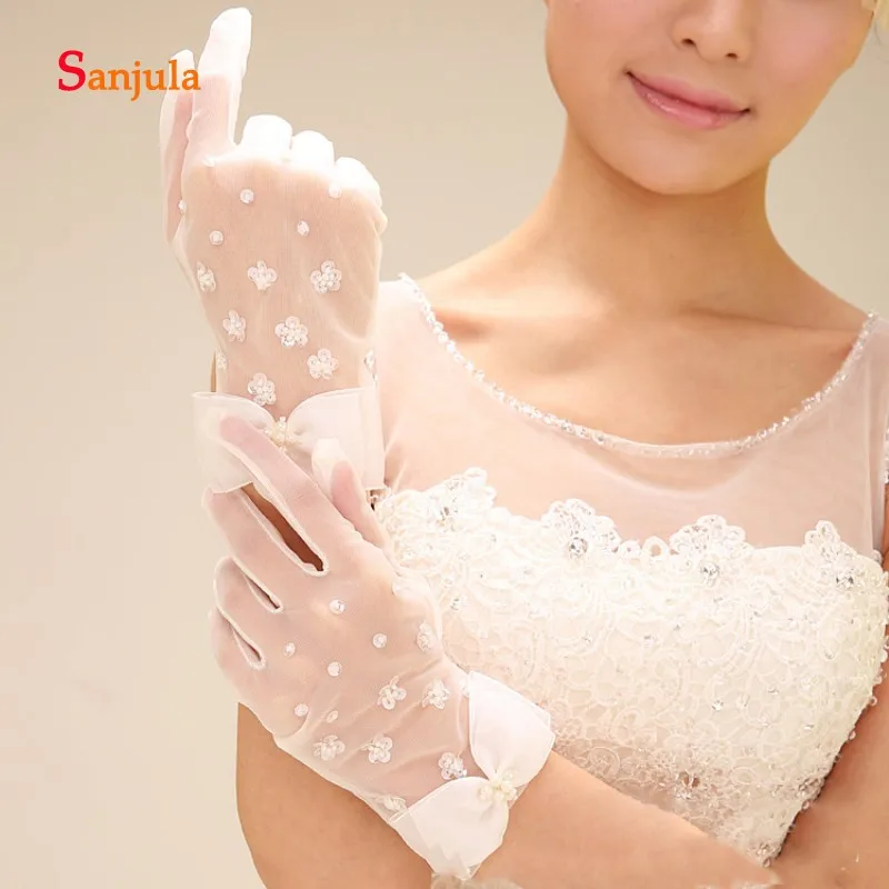 Свадебные перчатки из тюля с блестками и бусинами свадебные аксессуары длина