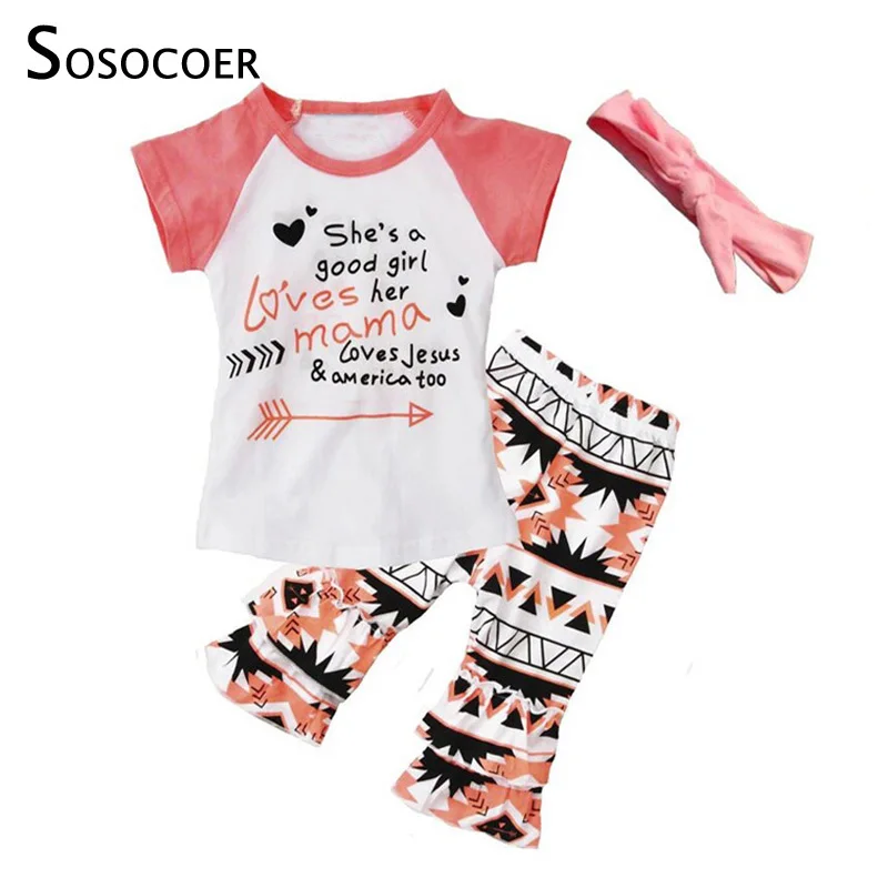 

SOSOCOER Girls Clothing Set Boutique Letter Arrow T Shirt+Pant+Headband 3pcs Baby Clothes 2017 Summer Toddler Girl Clothing Sets