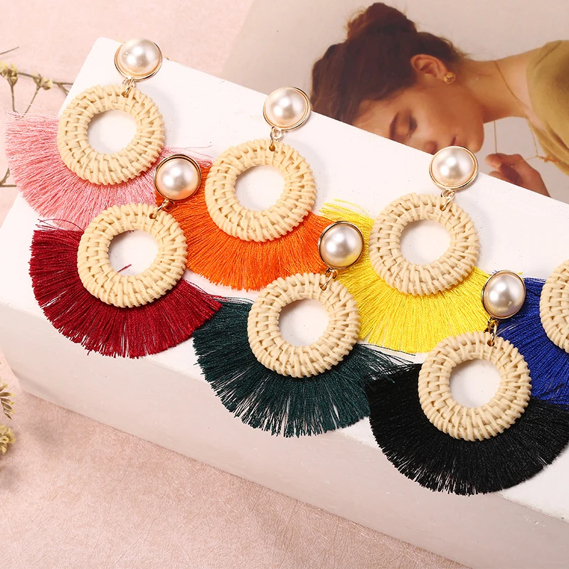 HOCOLE Bohemian Weave Tassel Earrings Ethnic Pearl Wooden Rattan Fringed Dangle Hanging Earrings Jewelry boucles d oreille femme
HOCOLE Bohemian Weave Tassel Earrings Ethnic Pearl Wooden Rattan Fringed Dangle Hanging Earrings Jewelry boucles d oreille femme