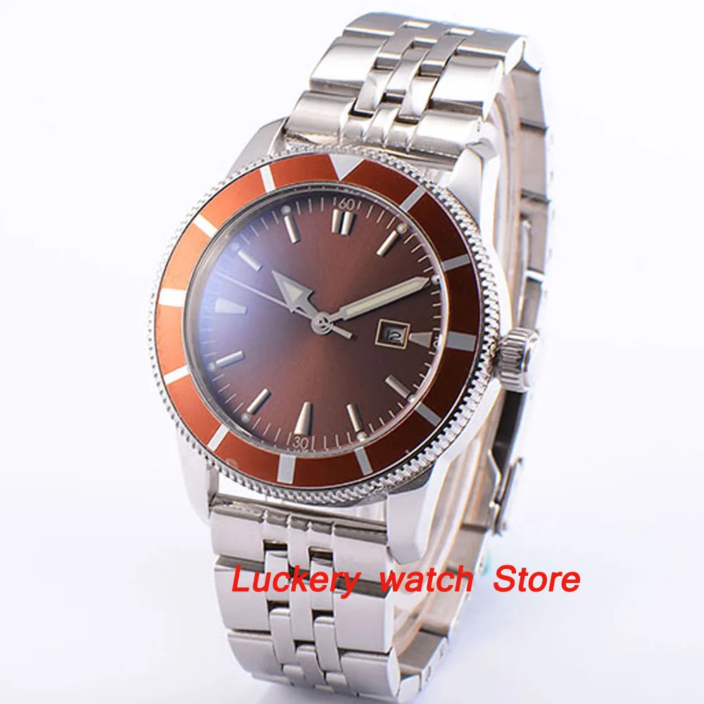 

Bliger 46mm brown dial brown bezel luminous Stainless steel band deployant clasp Automatic men's watch-BA27