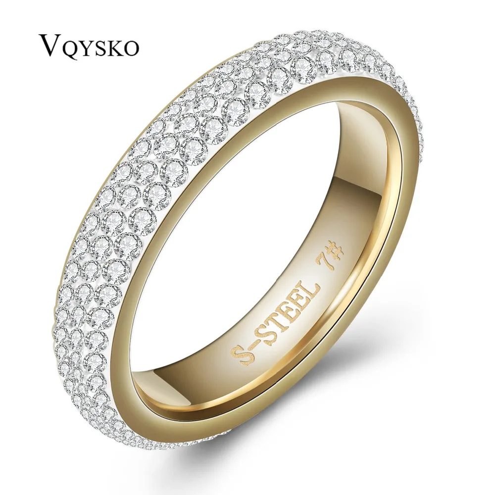 Three row clear crystal Gold Color Stainless steel Wedding Rings for women fashion jewelry with Full Size
Three row clear crystal Gold Color Stainless steel Wedding Rings for women fashion jewelry with Full Size
