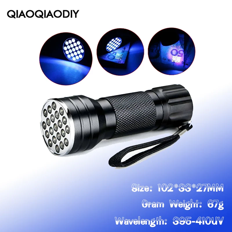 High Quality 21 LED Violet Flashlight LED Violet UV Spot Flashlight Wavelength 395 UV
High Quality 21 LED Violet Flashlight LED Violet UV Spot Flashlight Wavelength 395 UV