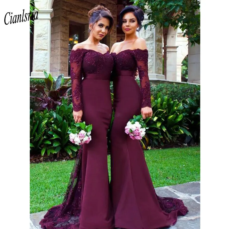 Purple Off The Shoulder Mermaid Bridesmaid Dresses Long Sleeve Appliques Lace Beading Wedding Guest Dress For Wedding Party
Purple Off The Shoulder Mermaid Bridesmaid Dresses Long Sleeve Appliques Lace Beading Wedding Guest Dress For Wedding Party