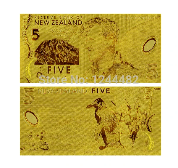Новая Зеландия $5 Золотая банкнота доллар золотая бумага деньги для сбора