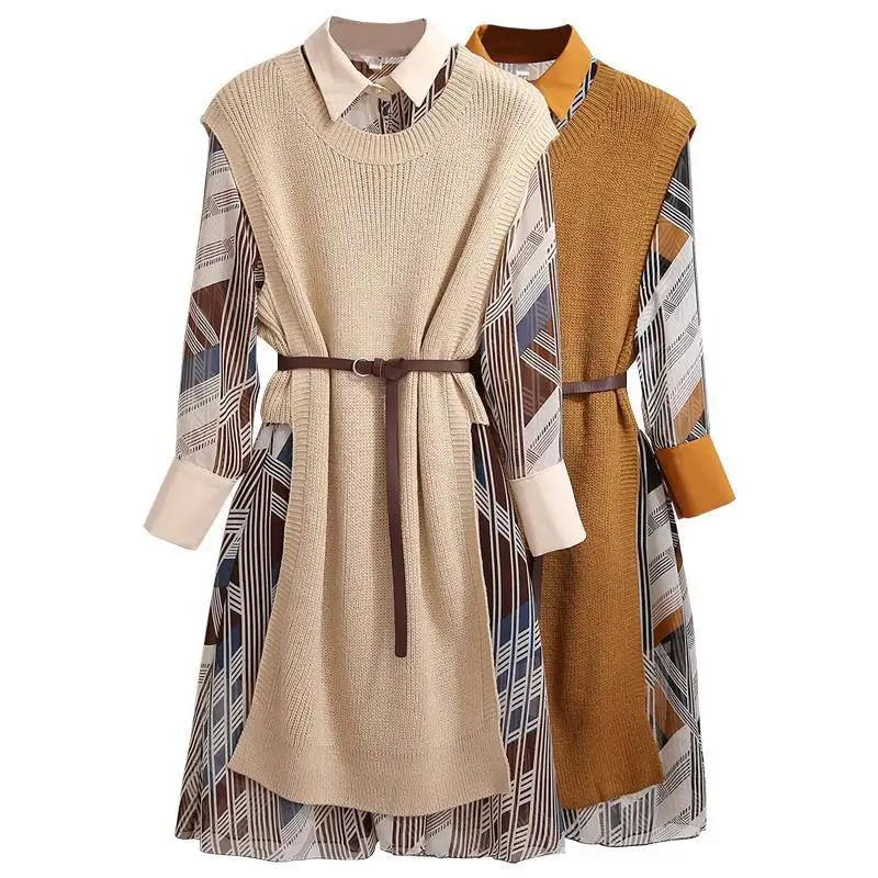 ICHOIX Winter dress women Korean style knitted sweater 2 piece set dress 2 piece outfits Office ladies Dress casual shirt dress
ICHOIX Winter dress women Korean style knitted sweater 2 piece set dress 2 piece outfits Office ladies Dress casual shirt dress
