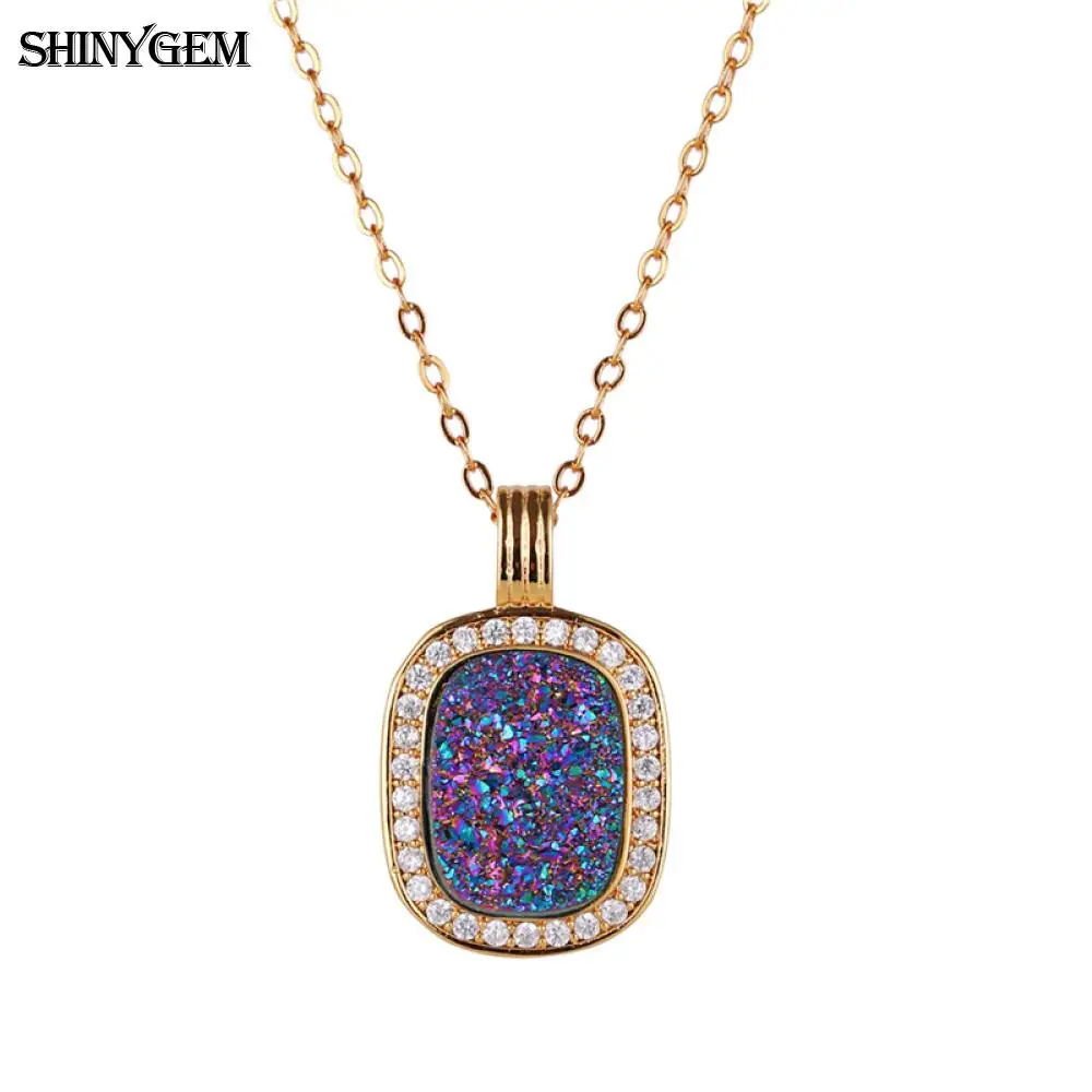 ShinyGem Vintage Crystal Necklaces Rectangle Rainbow Natural Druzy Stone Pendant Necklaces Pure Gold Chain Necklaces For Women
ShinyGem Vintage Crystal Necklaces Rectangle Rainbow Natural Druzy Stone Pendant Necklaces Pure Gold Chain Necklaces For Women