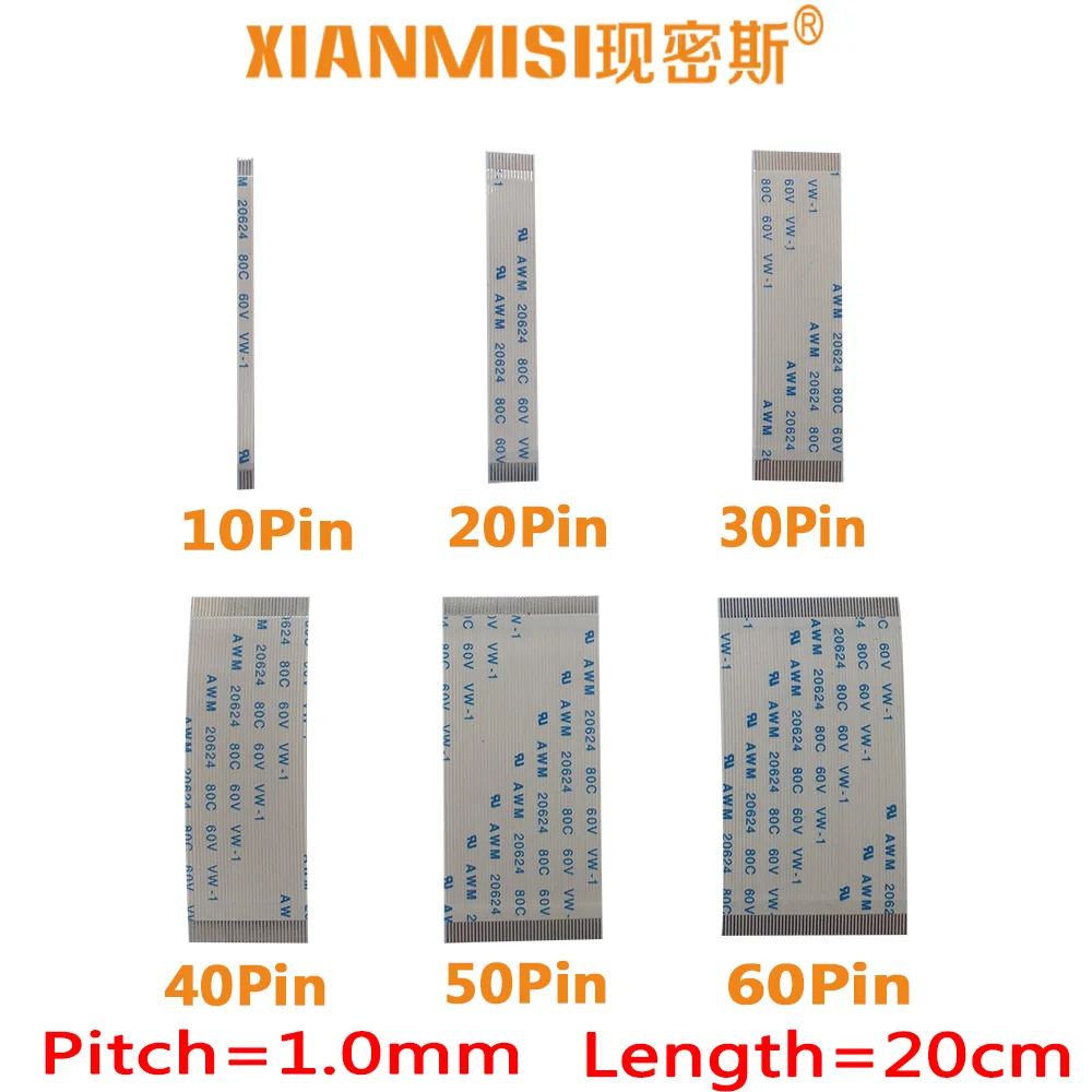 FFC/FPC Flat Flex Extension Cable 10Pin 20Pin 30Pin 40Pin Same Side 1.0mm Pitch AWM VW-1 20624 20798 60V Length 20cm 5PCS
FFC/FPC Flat Flex Extension Cable 10Pin 20Pin 30Pin 40Pin Same Side 1.0mm Pitch AWM VW-1 20624 20798 60V Length 20cm 5PCS