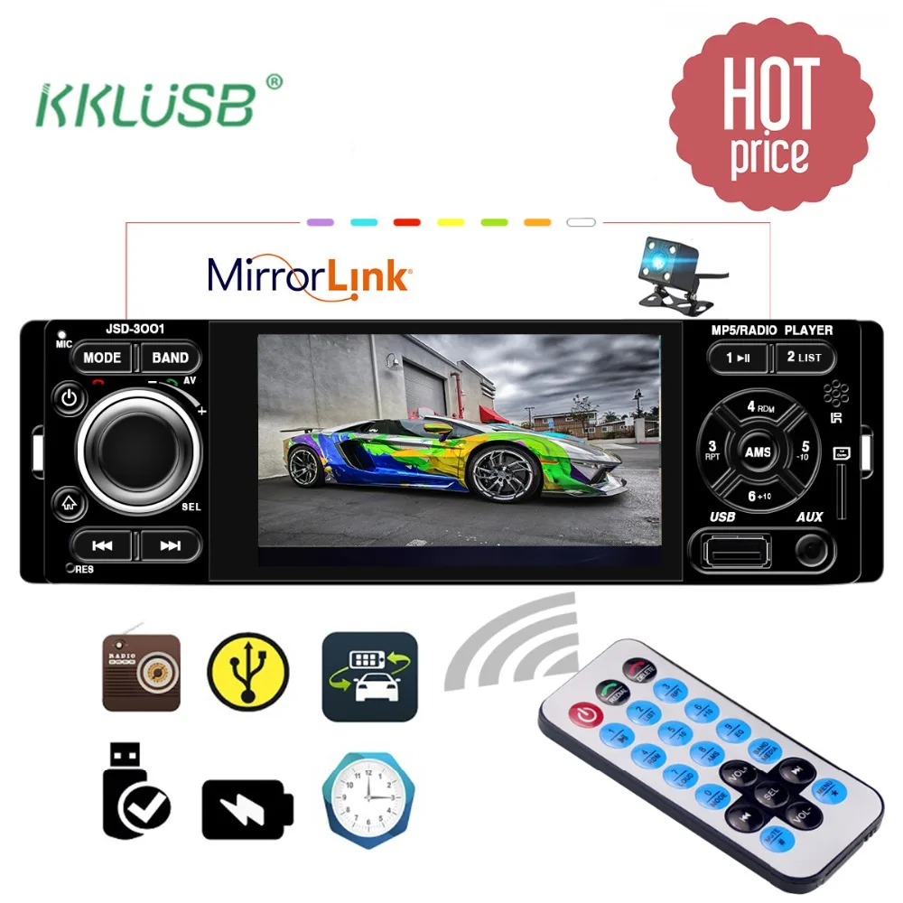 Kklusb Автомагнитола 1din 4 дюйма сенсорный экран Авторадио Bluetooth стерео JSD 3001 12 в