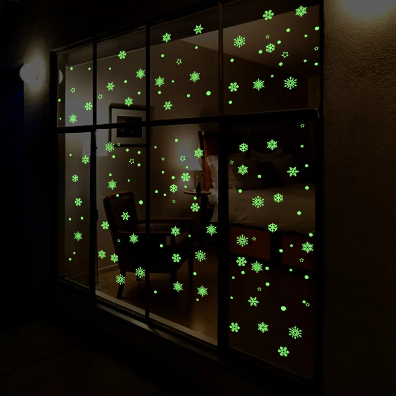 Christmas Snowflake Fluorescence Wall Stickers New Year Window Glass Decoration Self-adhesive Glow in Dark Decals Home | Дом и сад