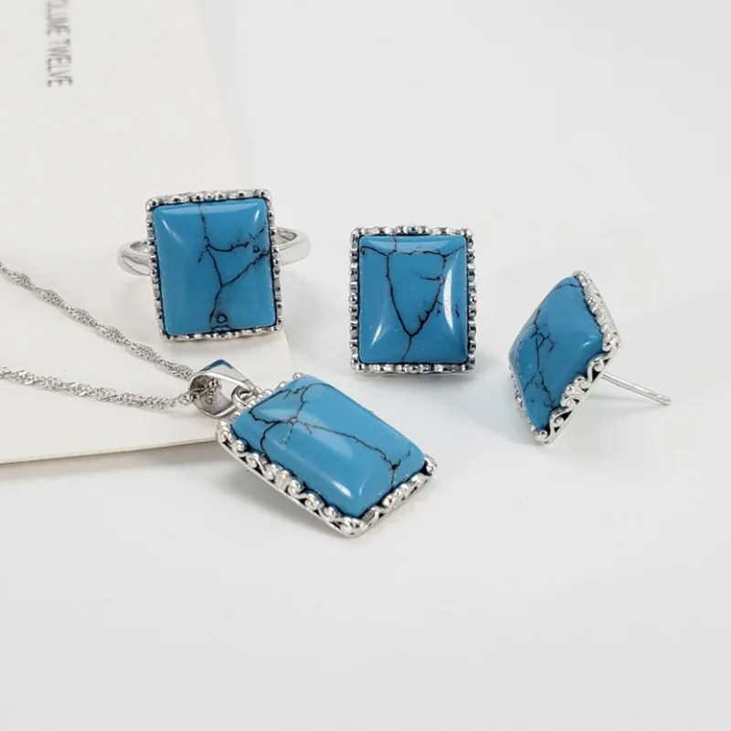 Guaranteed 925 Sterling Silver Jewelry Sets Simple Square Turquoise For Women With Natural Gemstone Fine Jewelry
Guaranteed 925 Sterling Silver Jewelry Sets Simple Square Turquoise For Women With Natural Gemstone Fine Jewelry