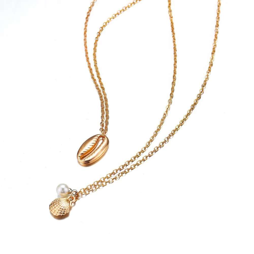 Rainbery Золотая жемчужная Морская раковина кулон ожерелье для женщин Cowrie Ocean Beach