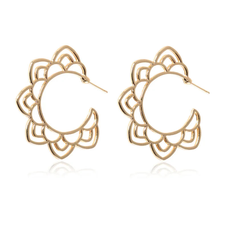 Simple Hollow Flower Stud Earrings for Women Fashion Gold Silver Color Petal Exquisite Best Gift Weddings Jewelry | Украшения и