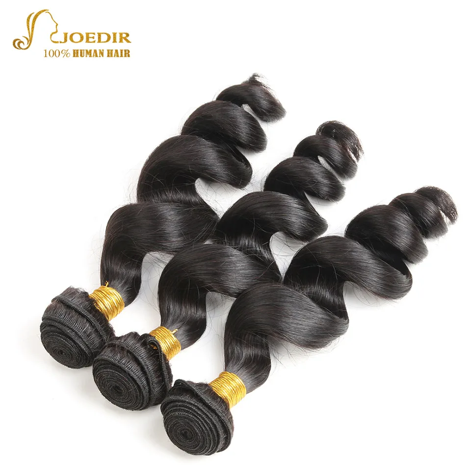 JOEDIR Human Hair 3 Bundles Deals Peruvian Loose Wave 10"-26" Natural Black Non Remy Extensions | Шиньоны и парики