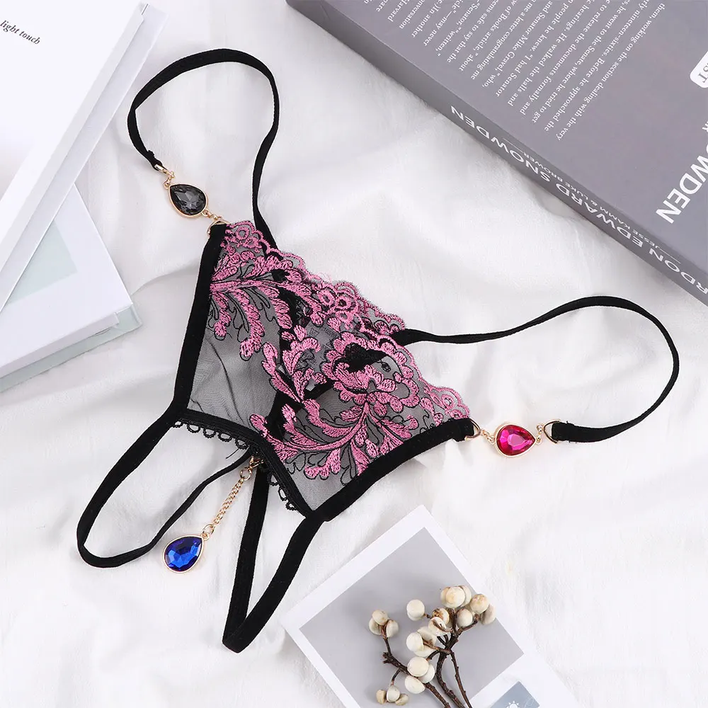 Flower Embroidery Net Yarn Water Drop Pendant Thongs Open Crotch Sexy Panties For Women G strings Underwear
Flower Embroidery Net Yarn Water Drop Pendant Thongs Open Crotch Sexy Panties For Women G strings Underwear