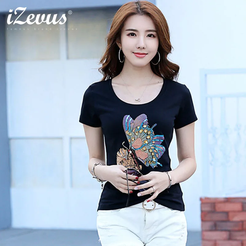 Fashion Women Summer T-Shirt Classic Basic Handmade Bead Butterfly Diamond Short Sleeve Top Casual Cotton Cartoon Printing Tees
Fashion Women Summer T-Shirt Classic Basic Handmade Bead Butterfly Diamond Short Sleeve Top Casual Cotton Cartoon Printing Tees