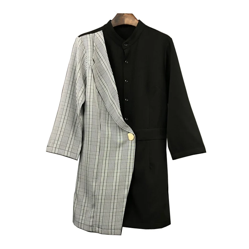 PERHAPS U Women Rompers Black Plaid Stand Collar Blazer Patchwork Playsuits Pocket Long Sleeve Asymmetrical High Street J0046
PERHAPS U Women Rompers Black Plaid Stand Collar Blazer Patchwork Playsuits Pocket Long Sleeve Asymmetrical High Street J0046
