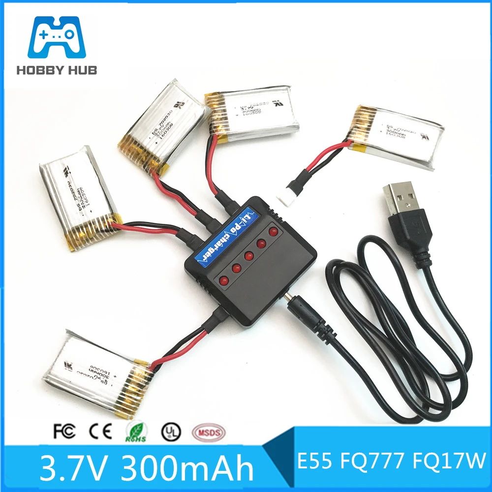 High Quality 5pcs 3.7V 300mAh 45C For Eachine E55 FQ777 FQ17W Battery With 1 to 5 Charger Cable For RC Quadcopter Spare Part
High Quality 5pcs 3.7V 300mAh 45C For Eachine E55 FQ777 FQ17W Battery With 1 to 5 Charger Cable For RC Quadcopter Spare Part