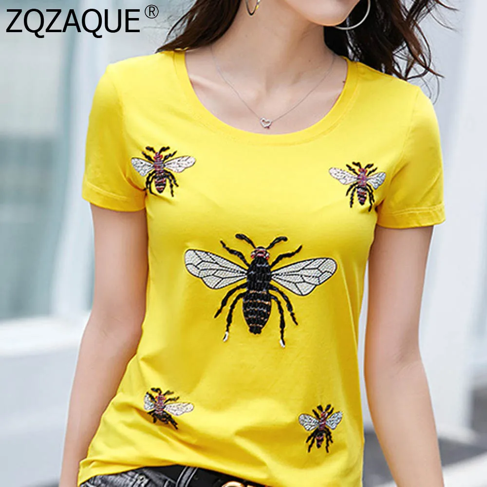 New Arrival Trendy Summer T-shirts Luxury Beading Diamonds Decor Bees Tee Women's All-match Fashion Cotton Tops Pullovers SY1978
New Arrival Trendy Summer T-shirts Luxury Beading Diamonds Decor Bees Tee Women's All-match Fashion Cotton Tops Pullovers SY1978