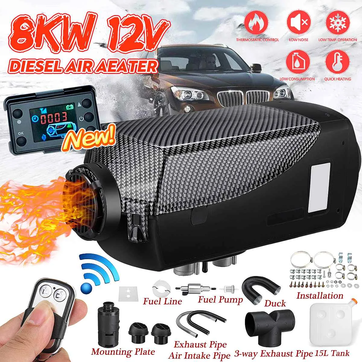 8KW Car Heater 12V 24V Air Diesel Heater Parking Heater With Remote Control LCD Monitor for RV, Motorhome Trailer, Trucks, Boats
8KW Car Heater 12V 24V Air Diesel Heater Parking Heater With Remote Control LCD Monitor for RV, Motorhome Trailer, Trucks, Boats
