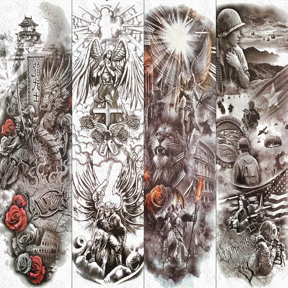 FANRUI Waterproof Cross Angel Full Arm Tattoo Temporary For Men Women Fake Tattoo Sticker Lion Warrior Wing Body Art Tatoo Paper
FANRUI Waterproof Cross Angel Full Arm Tattoo Temporary For Men Women Fake Tattoo Sticker Lion Warrior Wing Body Art Tatoo Paper