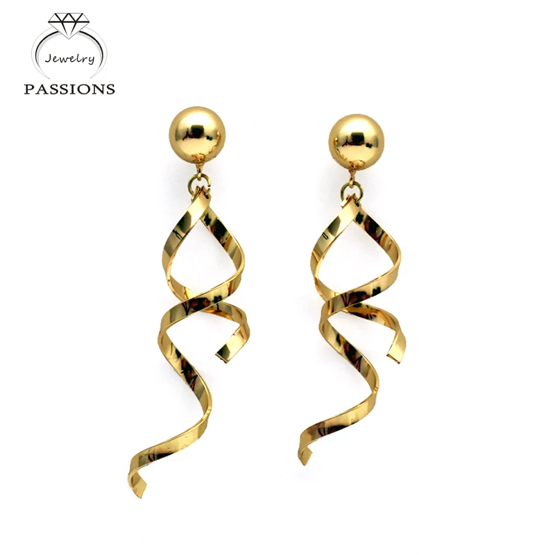 

PASSIONS 2017 New Fashion High Gold Color Long Drop Earrings Elegant Curved Asymmetry Dangle Earings For Women Jewelry Gift