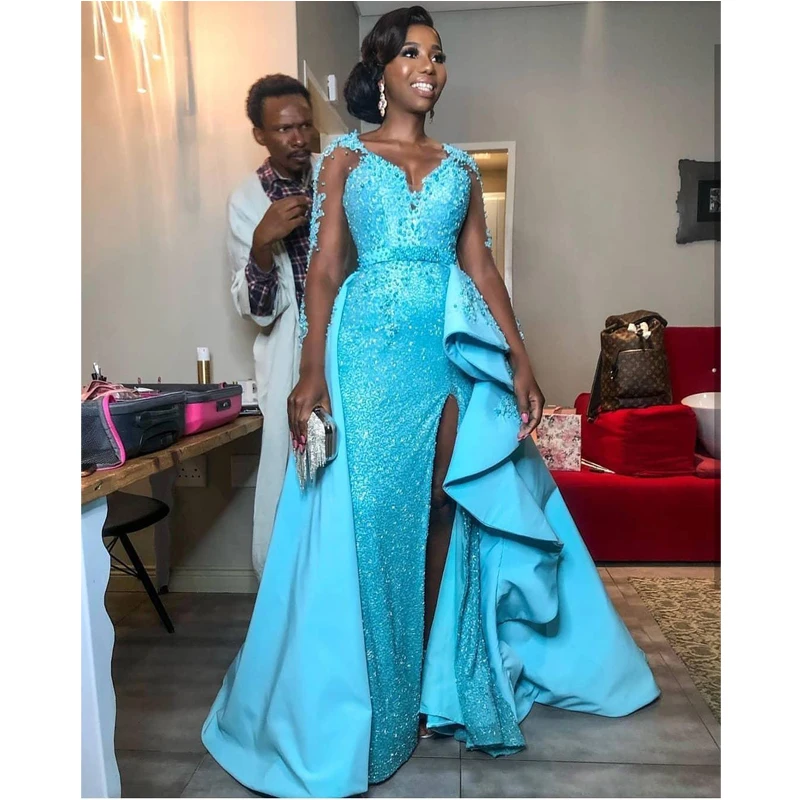 Luxurious Sparkly Side Split Peplum Evening Dresses Lace Beaded Sequined with Full Sleeve Detachable Train Prom Dress 2019
Luxurious Sparkly Side Split Peplum Evening Dresses Lace Beaded Sequined with Full Sleeve Detachable Train Prom Dress 2019