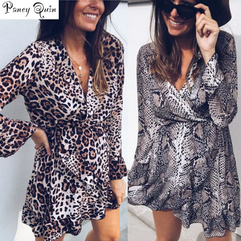 New Sexy Women Dress Leopard Snake-printed Long Sleeve Mini Dress V Neck Party Evening Wrap Dress Womens Ruffles Dress
New Sexy Women Dress Leopard Snake-printed Long Sleeve Mini Dress V Neck Party Evening Wrap Dress Womens Ruffles Dress