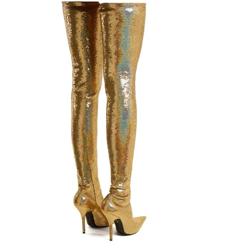 Bling Bling Pant Thigh high Boots Women Silver Gold Sequin Stretch Stilettos Glitter Waist Bootcuts Party High Heel Shoes Woman
Bling Bling Pant Thigh high Boots Women Silver Gold Sequin Stretch Stilettos Glitter Waist Bootcuts Party High Heel Shoes Woman