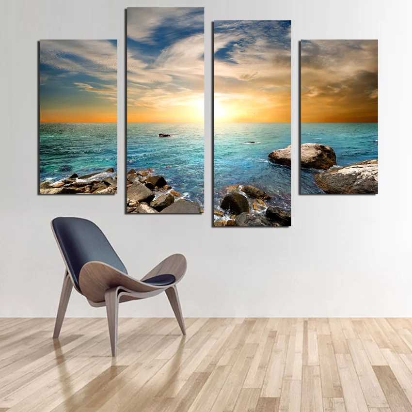 4 panels sea stone Print Canvas sunset Canvas Paintings Wall Art Modern Picture Home Decoration For Living Room Unframed
4 panels sea stone Print Canvas sunset Canvas Paintings Wall Art Modern Picture Home Decoration For Living Room Unframed