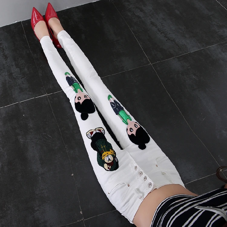 New Spring Autumn Fashion Women's Jeans Patch Cartoon Embroidery White Denim Trousers Slim Skinny Pencil Pants for Students
New Spring Autumn Fashion Women's Jeans Patch Cartoon Embroidery White Denim Trousers Slim Skinny Pencil Pants for Students