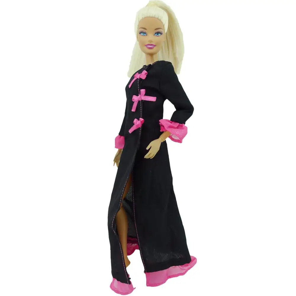 Модный наряд для куклы Барби простой черный повседневный с длинными рукавами
