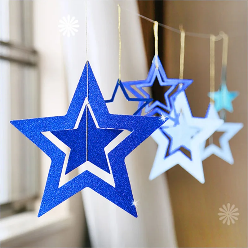 

7pcs hollowed-out shiny Christmas pentagram hanged adorn Party Decor Photo Props diy background decoration