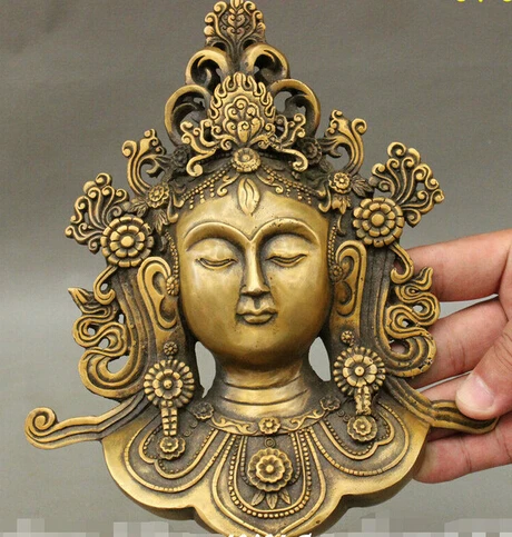 

Free shipping 9" Tibet Buddhism Temple Bronze White Tara GuanYin Goddess Buddha Head Statue 22cm