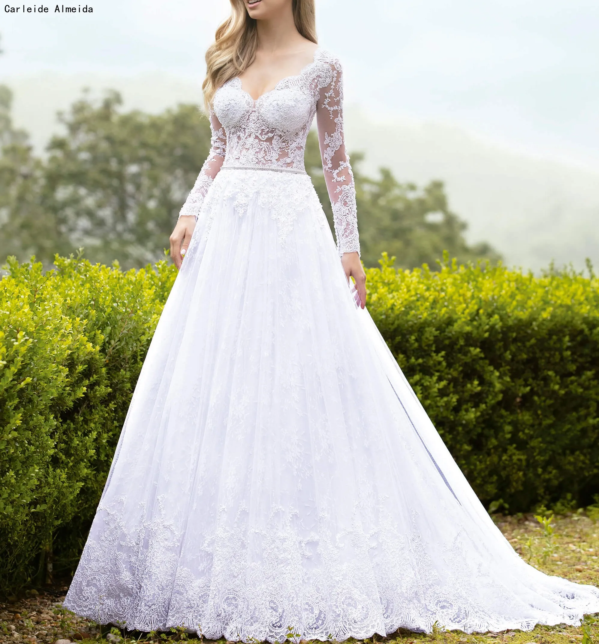 Vestido de noiva Long Sleeves Lace Wedding Dress A-Line Sexy Bodice Bride 2019 Mariage | Свадьбы и торжества