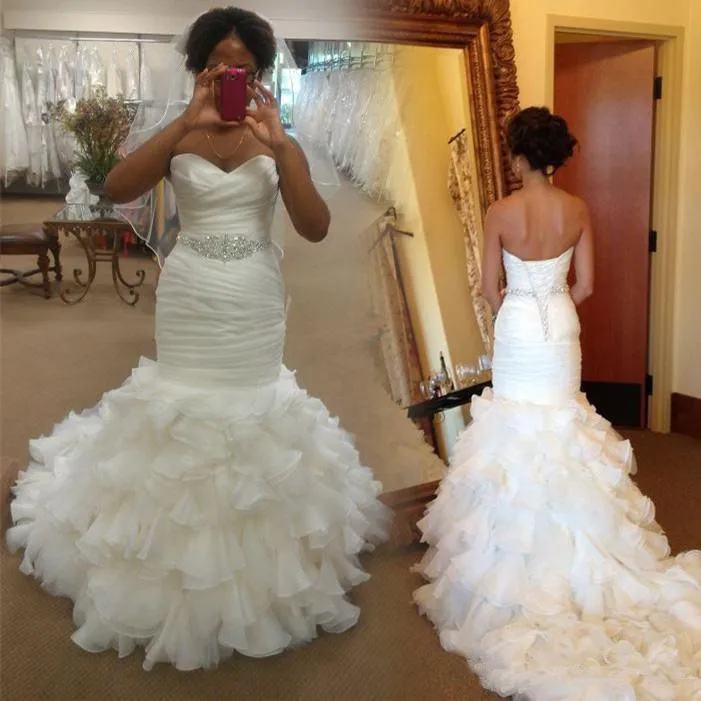High Quality Mermaid Wedding Dresses Long Sweetheart vestido de noiva Cascading Ruffles Lace up Bridal Gown Backless Court Train
High Quality Mermaid Wedding Dresses Long Sweetheart vestido de noiva Cascading Ruffles Lace up Bridal Gown Backless Court Train