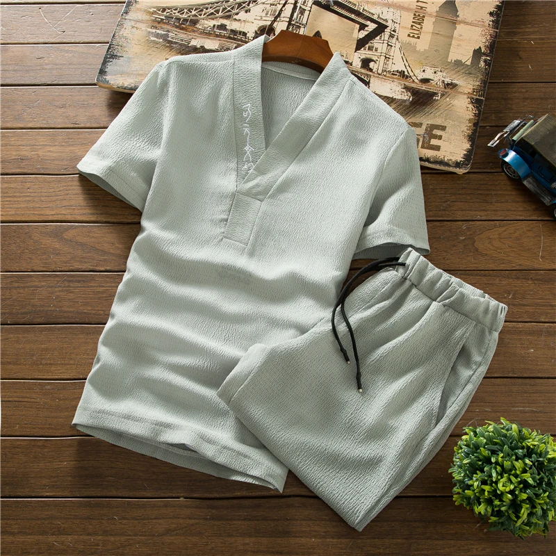 Pure Color Men Summer Casual Two-piece Set Fashion Embroidered Short-Sleeved Tshirt and Lace-Up Shorts Large Size S-5xl
Pure Color Men Summer Casual Two-piece Set Fashion Embroidered Short-Sleeved Tshirt and Lace-Up Shorts Large Size S-5xl