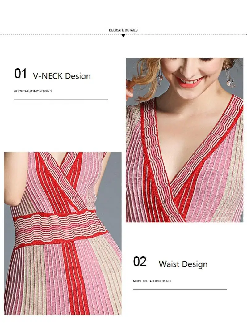 2018 Summer New Fashion Women Striped Knitted Dress Gradient Color High Waist Sexy V-neck Sleeveless Chic Dresses Haute Couture
2018 Summer New Fashion Women Striped Knitted Dress Gradient Color High Waist Sexy V-neck Sleeveless Chic Dresses Haute Couture
