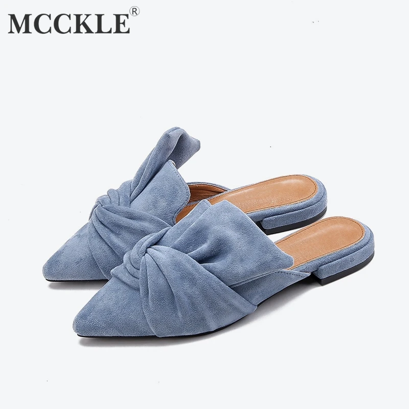 MCCKLE / женские тапочки из флока с бантом туфли босоножки модные на низком каблуке