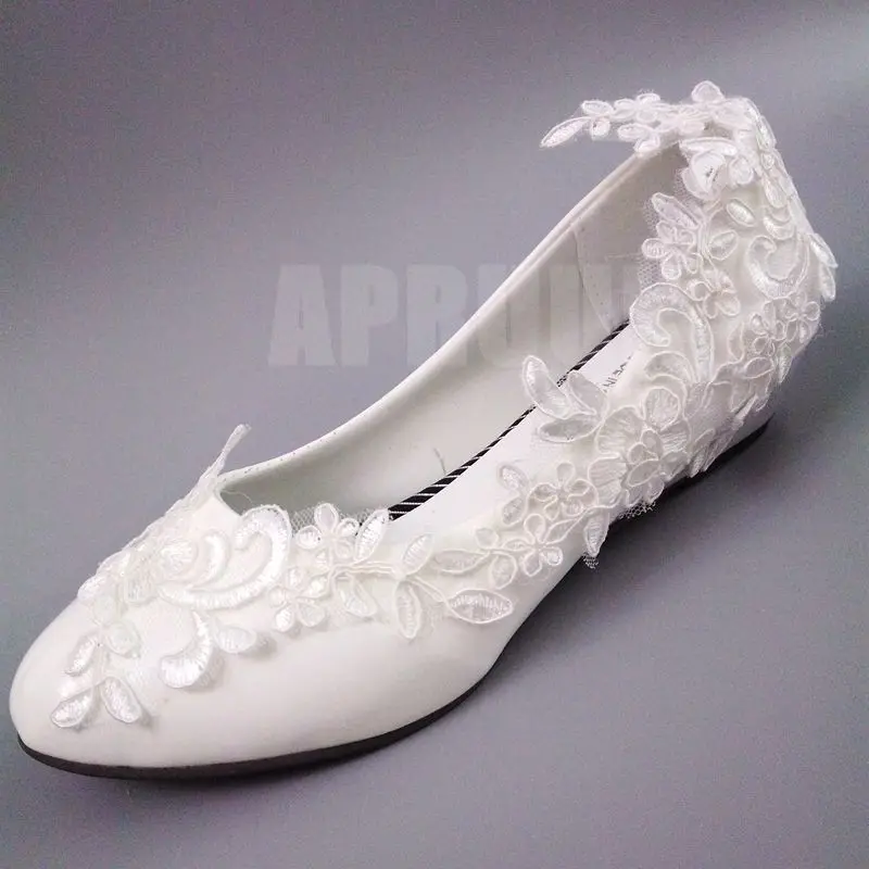 

White lace wedding bridal shoes low 3CM wedged heel handmade beautiful unique designer bridesmaid brides party proms dress shoe